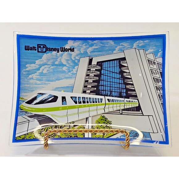 VINTAGE 1975 Walt Disney World Monorail Trinket Glass Dish Souvenir Tray GUC - Picture 2 of 8